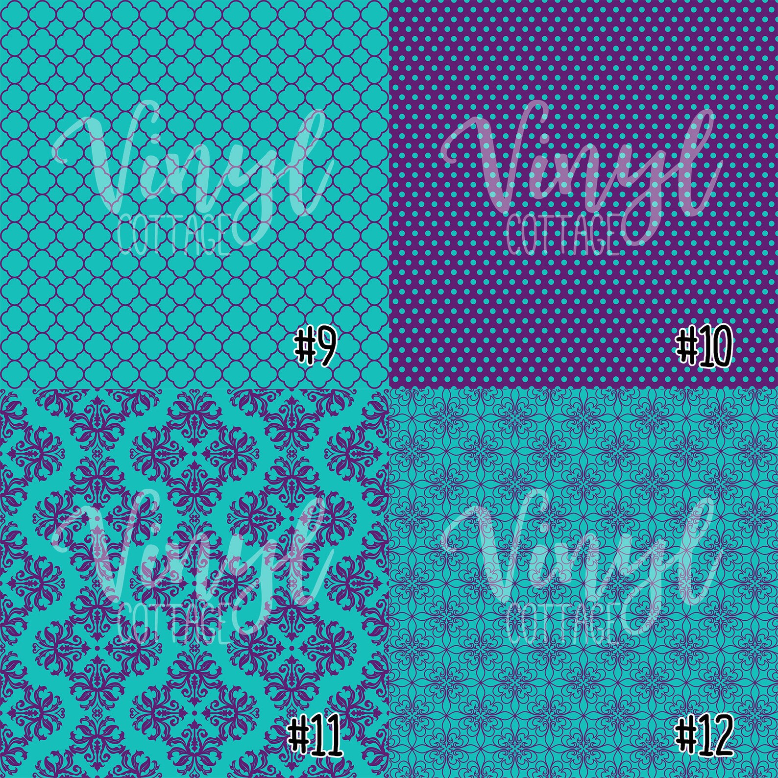 Turquoise an Purple Print Vinyl, Damask Print HTV, Mint Chevron Pattern ...