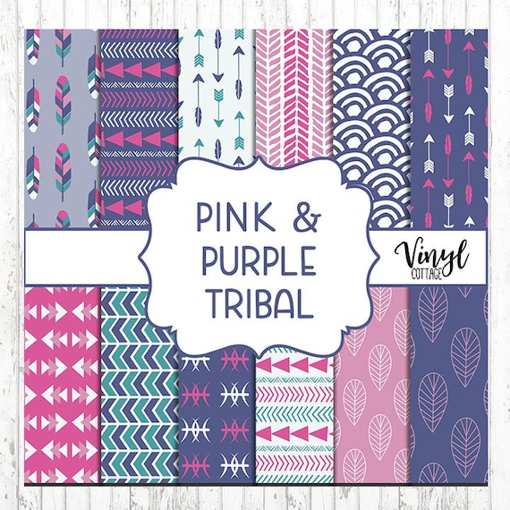 Pink and Purple Tribal Print Vinyl, Aztec Print HTV, Arrow, Feather Pattern Heat Transfer Vinyl, Printed Adhesive Vinyl, Craft Vinyl