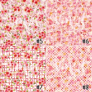 May include: Four different pink and white floral patterns with numbers 5, 6, 7, and 8 in the bottom right corner of each pattern.