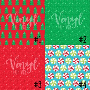 Puede incluir: Cuatro dise&ntilde;os de papel digital con tem&aacute;tica navide&ntilde;a. El primer dise&ntilde;o es rojo con &aacute;rboles de Navidad verdes. El segundo dise&ntilde;o es verde con copos de nieve blancos. El tercer dise&ntilde;o es rojo con copos de nieve blancos. El cuarto dise&ntilde;o es azul con caramelos de menta rojos y verdes.
