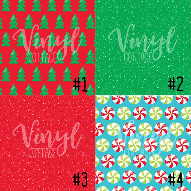 Puede incluir: Cuatro dise&ntilde;os de papel digital con tem&aacute;tica navide&ntilde;a. El primer dise&ntilde;o es rojo con &aacute;rboles de Navidad verdes. El segundo dise&ntilde;o es verde con copos de nieve blancos. El tercer dise&ntilde;o es rojo con copos de nieve blancos. El cuarto dise&ntilde;o es azul con caramelos de menta rojos y verdes.