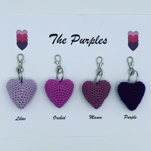 Handcrafted Crochet Heart Clasp Keyring - The Purples - 40 Colours Available - Valentines - Christmas Gift - Present Loved One