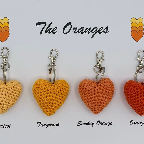Porte-clés fermoir coeur au crochet fabriqué à la main - Les Oranges - 60 couleurs disponibles - Saint-Valentin - Cadeau de Noël - Présent bien-aimé