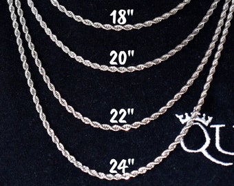 Silver Chain, 3MM Silver Rope Chain Necklace - Jewelry  - Irish Silver