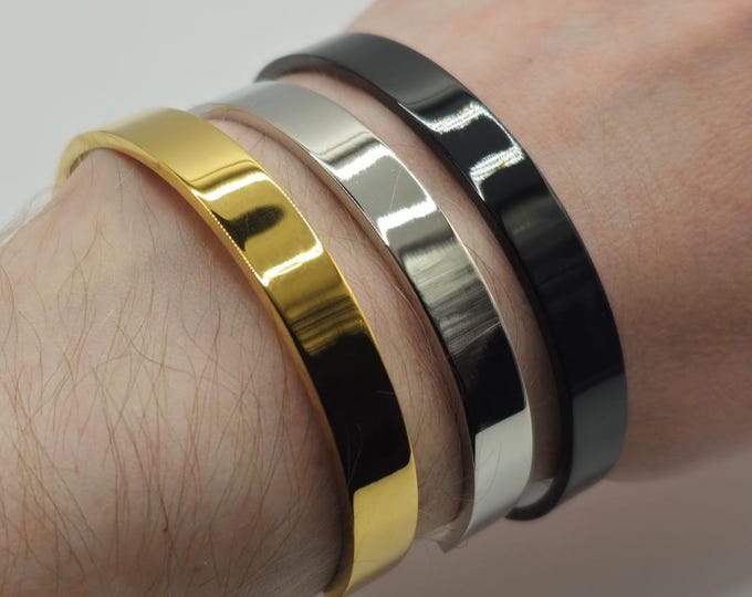 Solid Steel Cuff Bracelet for Men, Gold Bangle, Black & Silver Bangles, Stylish Durable Jewelry Accessories