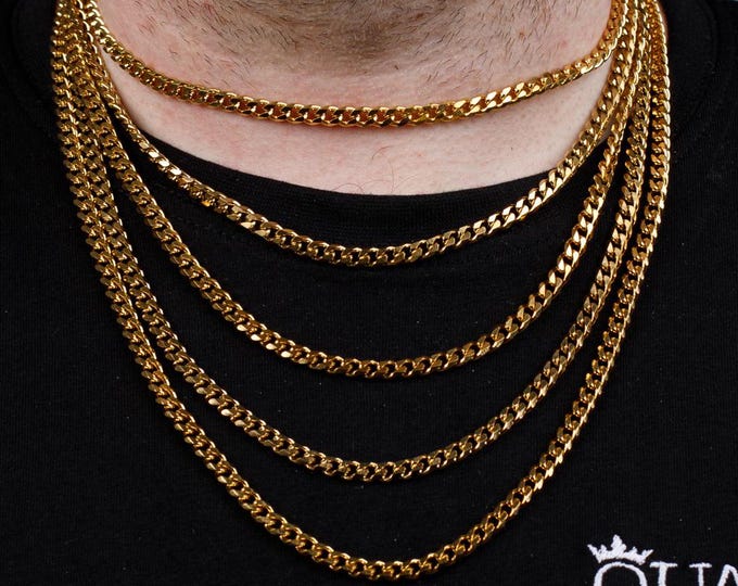 5MM Gold Cuban Chain Necklace, 316L Stainless Steel, Waterproof, Non-Tarnish, Gift for Him or Her