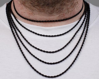 4MM Black Rope Chain Necklace: Stainless Steel Twist Chain for Men