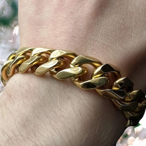 Gouden armband, 14 mm 18 kt gouden Cubaanse schakelarmband - Iers goud, authentieke Ierse sieraden uit Noord-Ierland
