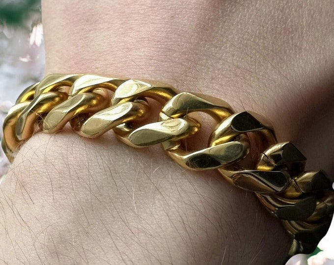 Gold Bracelet, 14MM 18K Gold Cuban Curb Link Bracelet - Irish Gold, Authentic Irish Jewellery from Northern Ireland