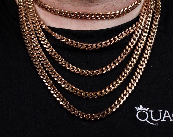 7MM 18K Rose Gold Cuban Link Chain, Stainless Steel Curb Chain, Gift for Men and Women
