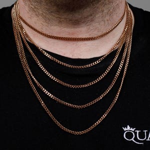 3,5 mm 18 kt roségouden ketting, Miami Cubaanse schakelketting, roségouden Cubaanse schakelketting, roestvrij staal, Cubaanse kinketting verguld