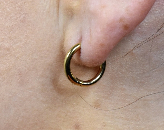 Earrings, 18K Gold Hoops for Men,  Huggie Hoop Earrings, Thin Gold Hoops Man,  Hoop Gold Earrings,  Jewellery Gifts, 10MM