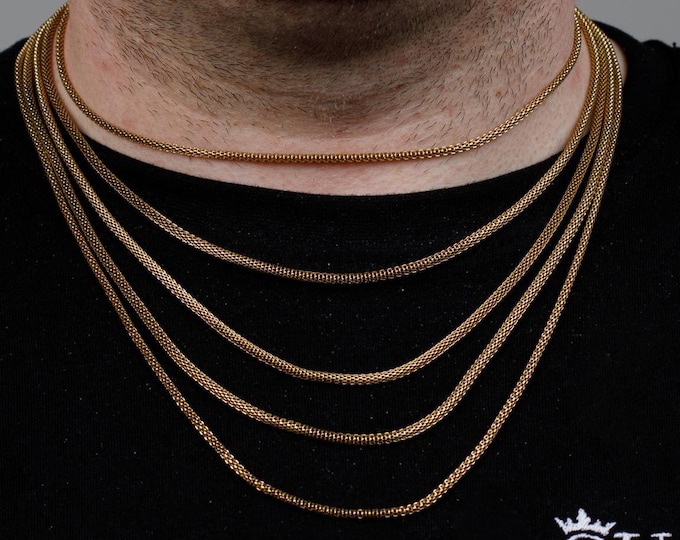 2MM Gold Popcorn Chain Necklace, 316L Stainless Steel, Waterproof, Non-Tarnish, Gift for Him or Her