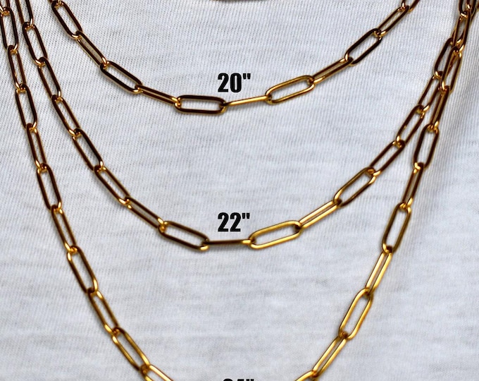 4MM 18K Gold Paperclip Chain Necklace, Elongated Links, Plated Gold Chain, Authentic Irish Jewellery from Northern Ireland