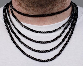 5MM Black Miami Cuban Link Chain: Stainless Steel Curb Necklace