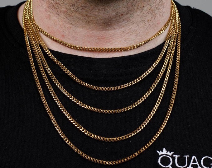 3MM 18K Gold Cuban Chain Necklace, 316L Stainless Steel, Waterproof, Non-Tarnish, Gift for Him or Her