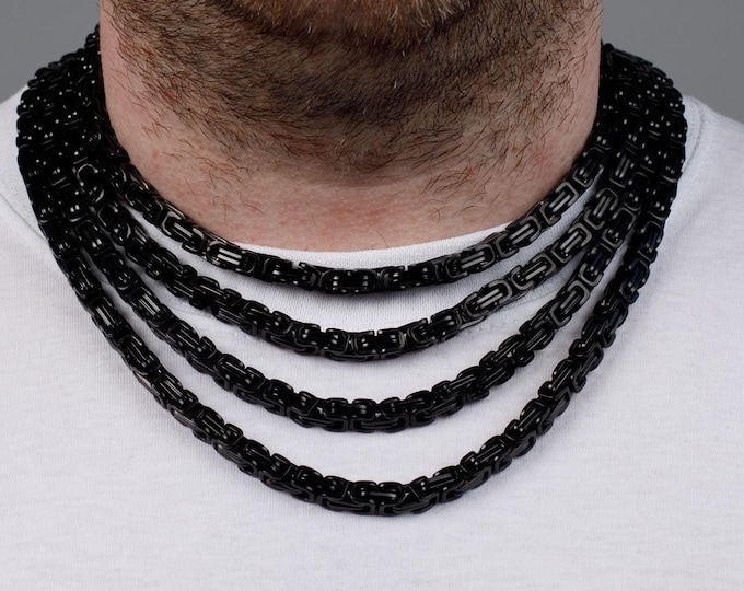 316L Steel Black Necklace, 6MM Black Royal Byzantine Chain Necklace - Jewelry  - Irish Steel