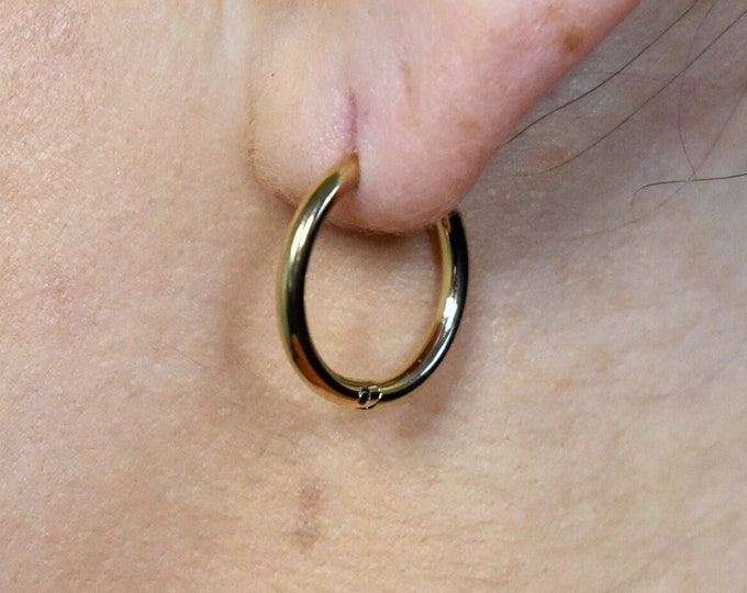 14MM Gold Hoop Earrings, Lightweight, Hypoallergenic, Stainless Steel, Everyday Wear