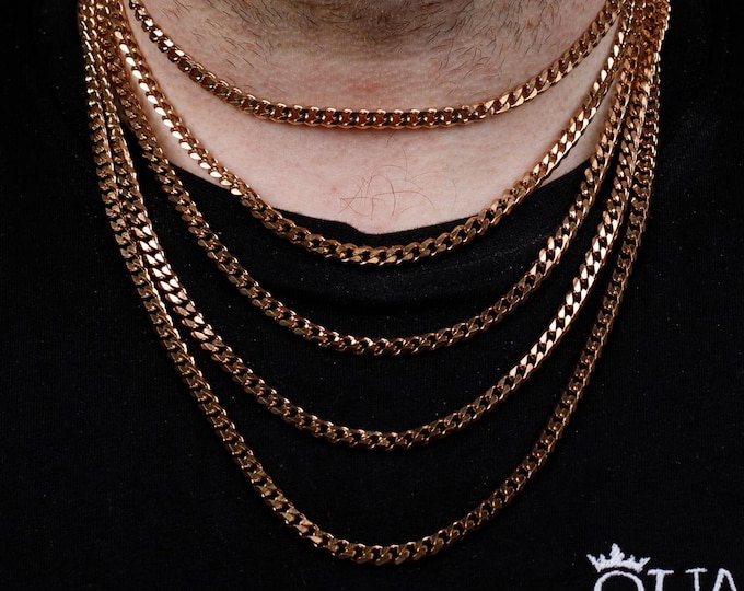 5MM 18K Rose Gold Chain Necklace, Miami Cuban Link Chain, Rose Gold Cuban Link Necklace, Stainless Steel, Cuban Curb Chain Necklace Plated