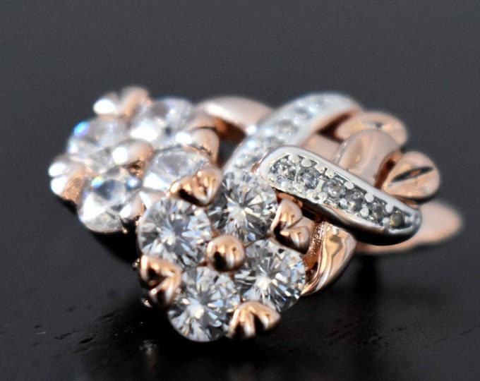 14K Rose Gold Earrings, Twisted Flower Drop Dangle Earrings, Cubic Zirconia - Valentine's Day Gift