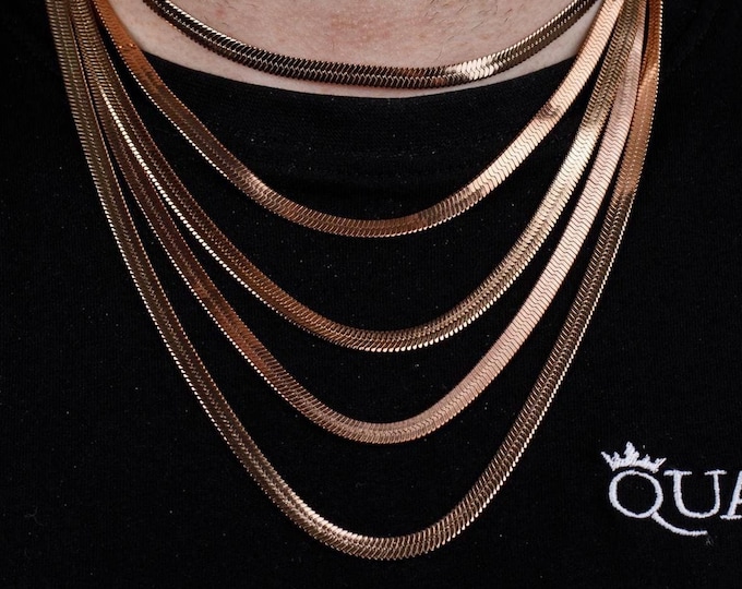 5MM 18K Rose Gold Snake Chain Necklace, Snake Chain , Rose Gold Chain Necklaces, Herringbone Chain, Herringbone Chain Necklace, Plated Gold