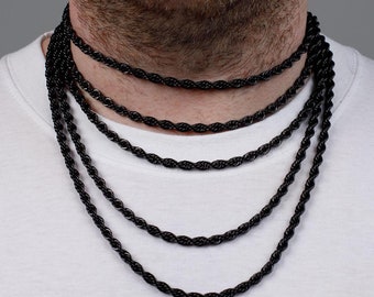 Black Rope Chain Necklace: 5MM 316L Steel Jewelry