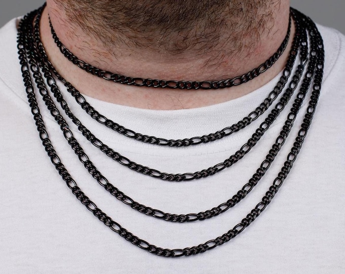 4.5MM Black Figaro Chain, Figaro Link Chain, Stainless Steel Chain Necklace, Stainless Steel, Black Chain for Men & Women