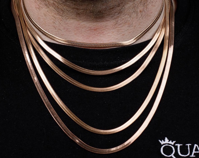 4MM 18K Rose Gold Snake Chain Necklace, Snake Chain , Rose Gold Chain Necklaces, Herringbone Chain, Herringbone Chain Necklace, Plated Gold
