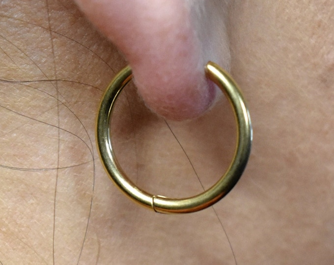 16MM Gold Hoop Earrings, Lightweight, Hypoallergenic, Stainless Steel, Everyday Wear