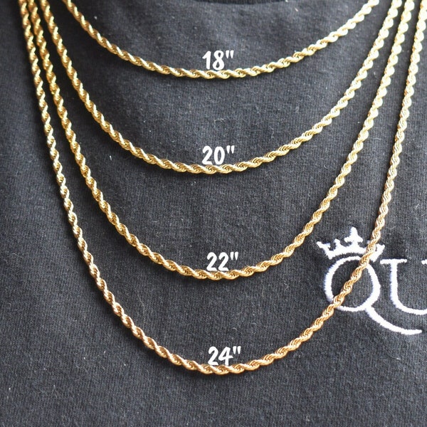 18K Gold Necklace, 3MM  Gold Rope Chain Necklace - Jewelry  - Irish Gold