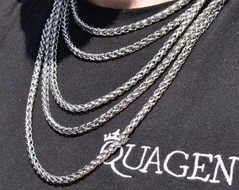 5MM Silver Wheat Chain Necklace: Stainless Steel Mens Jewelry