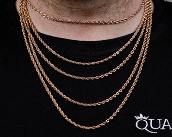 Buy 3MM 18K Rose Gold Rope Chain Necklace: Stainless Steel Mens