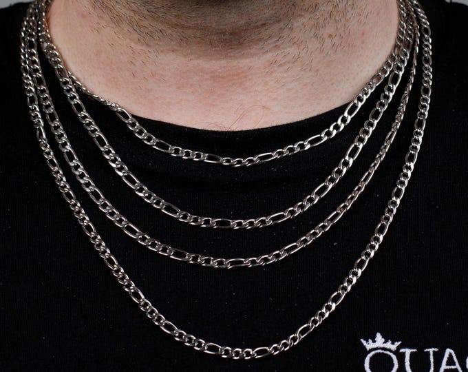 4MM Silver Figaro Chain, Sterling Silver Plated Silver Chain, Silver Chain, Stainless Steel Silver Chain, Silver Necklace
