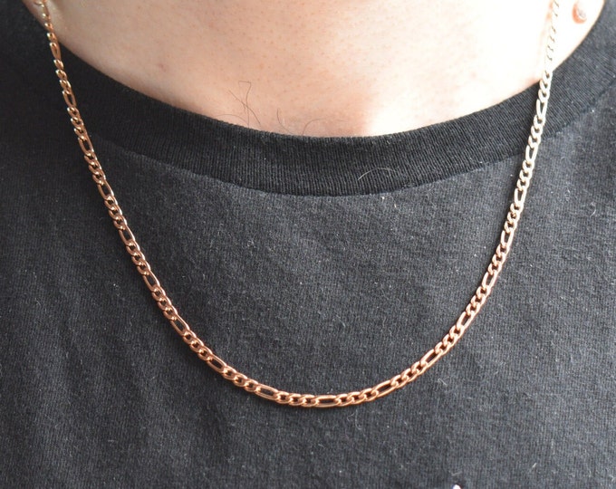 3MM 18K Rose Gold Plated Figaro Chain - Stainless Steel Necklace