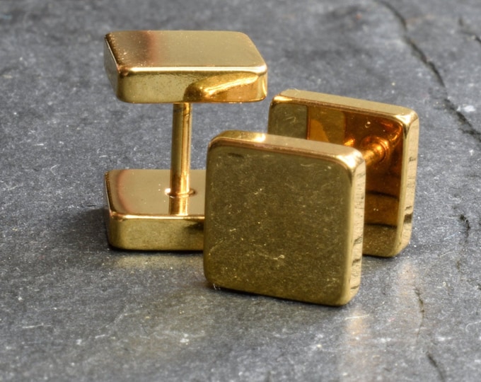 Gold Earrings, Gold Square Studs, Geometric Earrings, Studs for Men, Gift for Him, Plain Square Studs, Geometric Studs, Studs for Boys