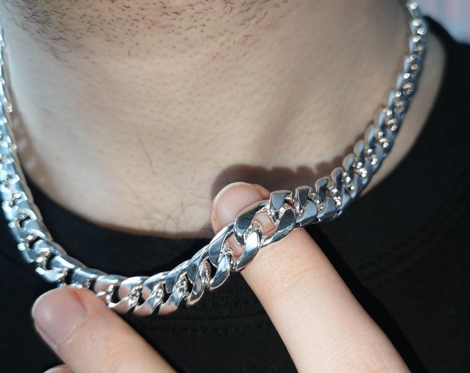 Men's Stainless Steel Silver Chain Necklace | 10MM Cuban Curb Link, Durable Design, Perfect Gift for Him