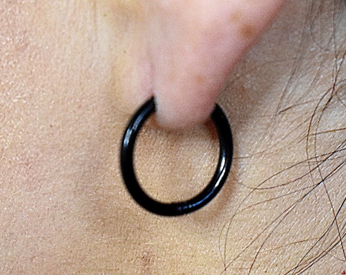 14MM Black Hoop Earrings, Lightweight, Hypoallergenic, Stainless Steel, Everyday Wear