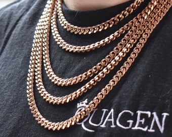 18K Rose Gold Necklace, 7MM  Rose Gold Cuban Curb Link Chain Necklace - Jewelry  - Irish Rose Gold