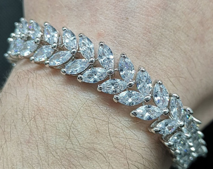 Marquise Bracelet, Crystal Leaf Bridal CZ Bracelet, Cubic Zirconia Jewelry Gift for Bridesmaids & Proms, Elegant Maid of Honor Gift