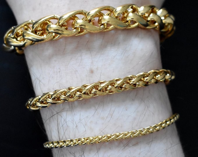 18K Gold Wheat Bracelets, Stainless Steel Bracelet Men, Twisted Bracelet Wrist Jewellery, Mens Bracelets, Gold Plated