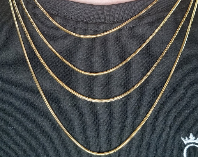 Dainty 18k Gold Plated Snake Chain Necklace: Round Herringbone Design
