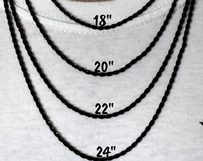 2MM Black Rope Chain Necklace: Stainless Steel Mens Thin Chain