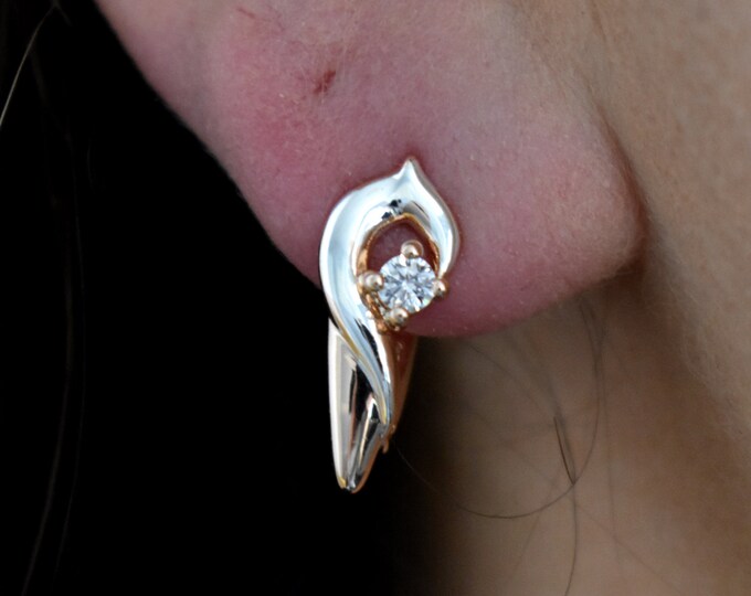 14K Rose Gold Dolphin Animal Shape Silver Earrings, Cubic Zirconia - Valentine's Day Gift, Authentic Irish Jewellery from Northern Ireland