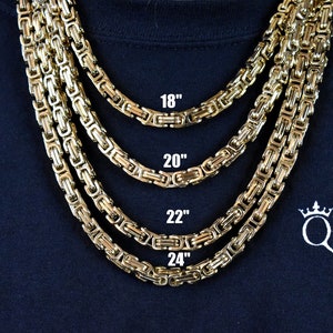 6mm 18k Gold Byzantine Chain Necklace – Royal Hypoallergenic Stainless Steel Cuban Link, Gift for Men & Women