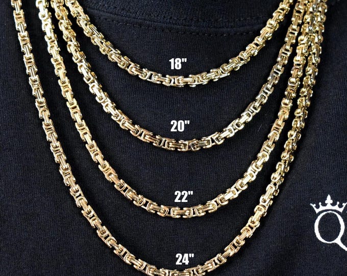 4MM 18K Gold Royal Byzantine Chain Necklace, 316L Stainless Steel, Authentic Irish Jewellery from Northern Ireland
