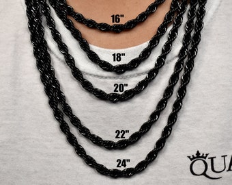 Black Rope Chain Necklace: 6MM 316L Steel Men's Jewelry