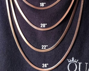 18K Rose Gold Necklace, 3MM  Rose Gold Snake Herringbone Chain Necklace - Jewelry  - Irish Rose Gold