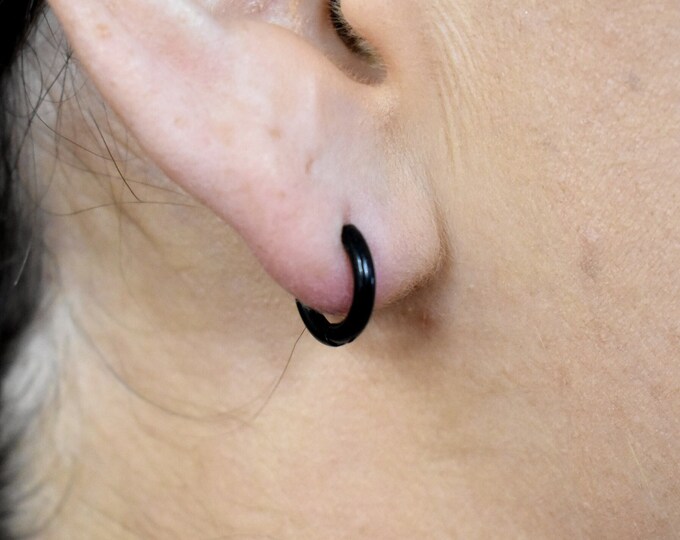 8MM Black Hoop Earrings - Lightweight, Stylish Gold or Silver Finish, Everyday Wear, Perfect Gift for Her