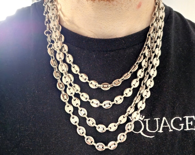 9MM Silver Chain Chain Necklace, 316L Stainless Steel, Waterproof, Non-Tarnish, Gift for Him or Her