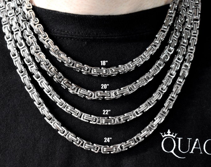 6MM Silver Royal Byzantine Chain Necklace, 316L Stainless Steel, Authentic Irish Jewellery from Northern Ireland